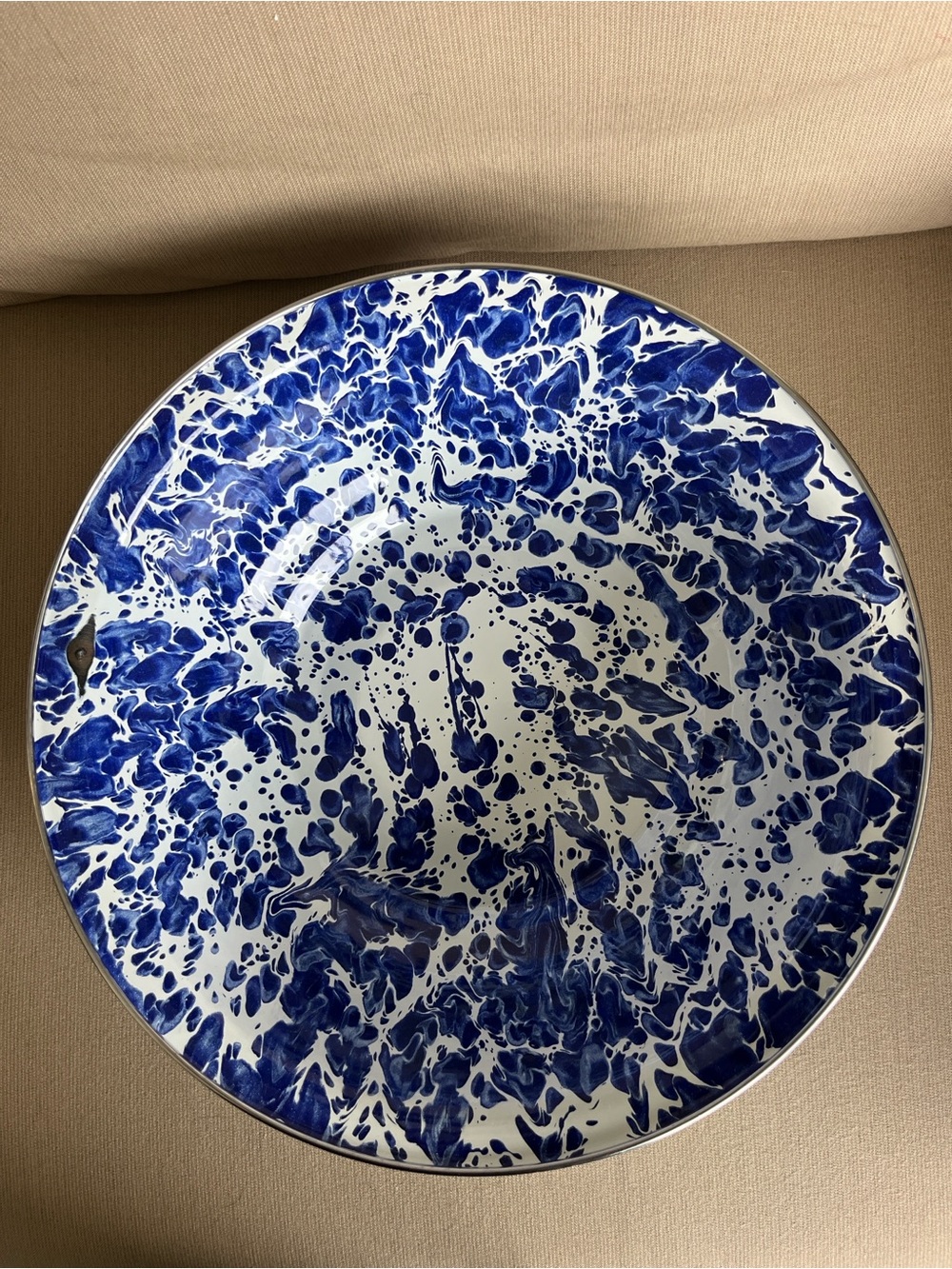 Golden Rabbit Blue Splatter Enamelware Bowl